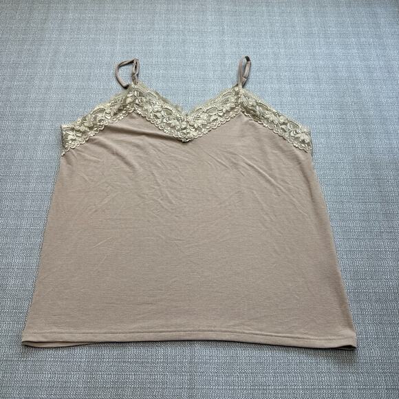 POL Tops - POL Cami Top  Womens Large Taupe Lace Trim‎ Y2K Lingerie Style Feminine Whimsy